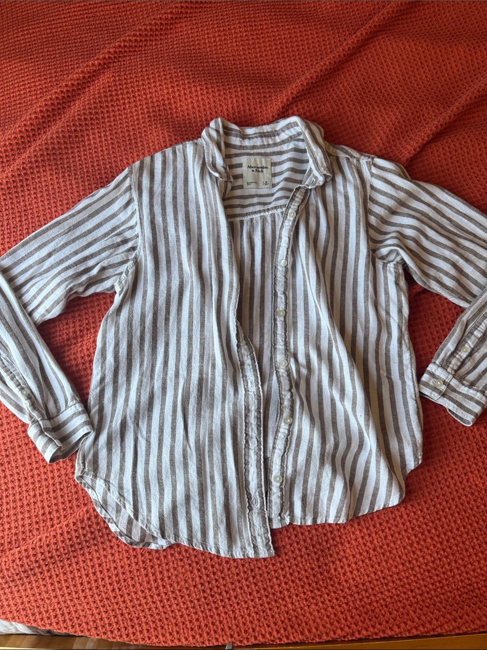 Abercrombie & Fitch White and brown Striped Linen blend Button-Down Shirt